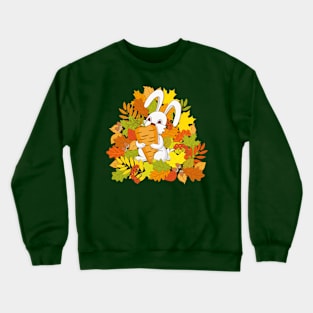 cartoon cute bunny keeping carrot into autumn foliage Crewneck Sweatshirt